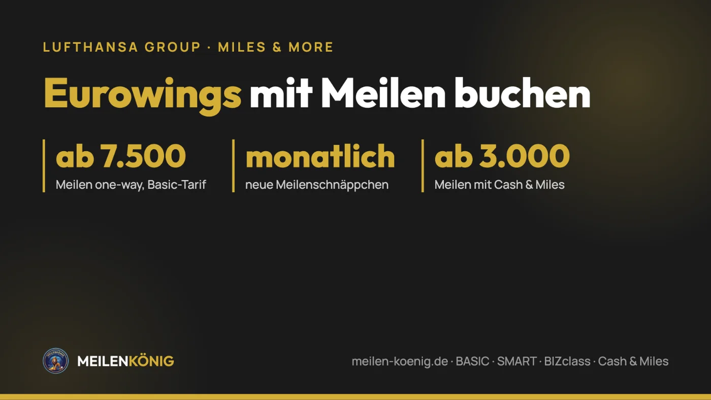 Booking Eurowings with miles: from 7,500 miles one-way, mileage bargains from 6,000, Cash & Miles from 3,000