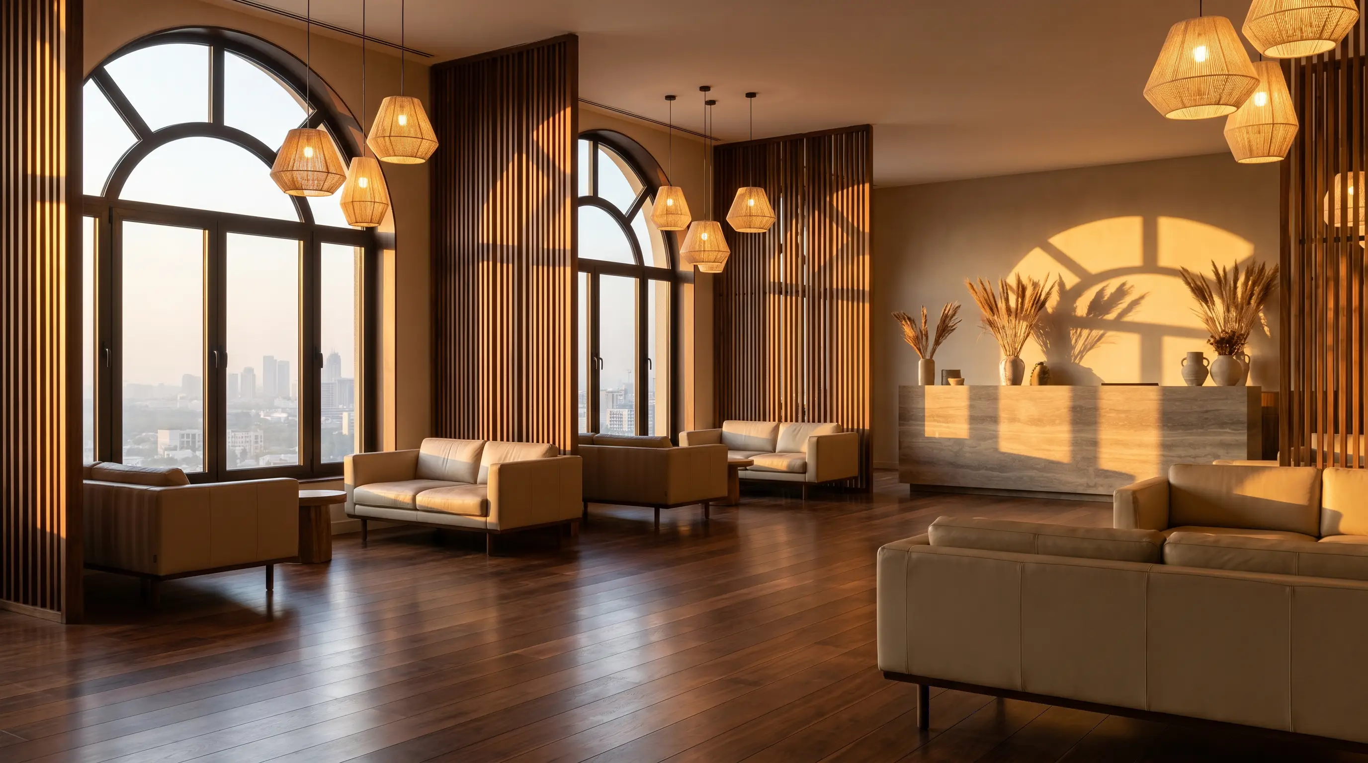 Asian-style luxury hotel lobby — Hyatt aesthetic
